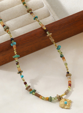 英国cherry kitty蓝松碎石钱币串珠项链个性锁骨链捷克珠彩色