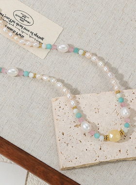 英国cherry kitty清新甜美彩色淡水珍珠串珠项链高级石多巴胺