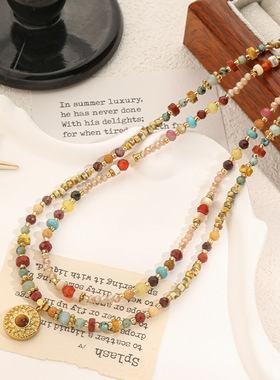 英国cherry kitty波西米亚风彩色石蛋黄石串珠项链复古非洲