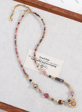 英国cherry kitty新款粉色心动红纹石项链多巴胺高级感波西米亚