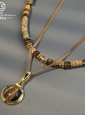 英国Cherry Kitty新中式复古美拉德虎眼石手工串珠项链小众设计