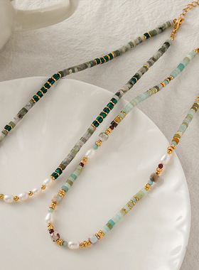 英国cherry kitty绿色孔雀石项链新中式国风气质百搭小众锁骨链