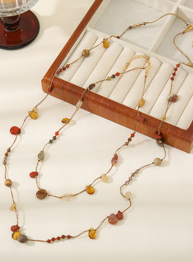 英国cherry kitty复古酒红色系小众石玛瑙高级毛衣链串珠长款项