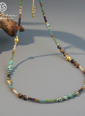 英国cherry kitty法式复古小众设计彩色石米珠串珠项链波西米亚