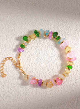 英国cherry kitty原创设计不规则彩色碎石手链甜美波西米亚石