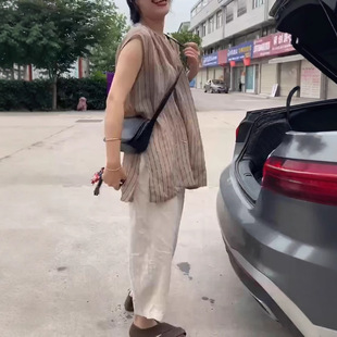 宽松竖条纹上衣简约哈伦裤 英国cherry 无袖 kitty夏季 女潮 新款