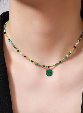 英国cherry kitty新款绿松石手工串珠锁骨链小众高级感简约淡水