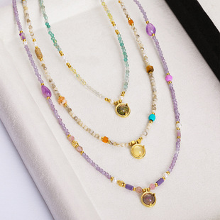 英国cherry kitty夏季多巴胺彩色紫水晶项链 女珍珠花绿石小众