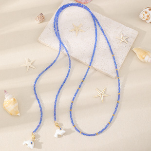 英国cherry kitty小众清新蓝色水晶陶瓷海豚项链波西米亚多层叠