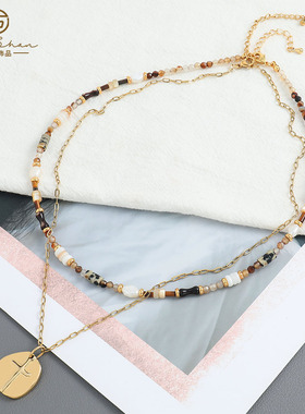 英国cherry kitty复古民族风彩色石淡水珍珠串珠项链小众设计