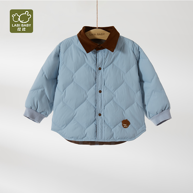拉比2025秋冬新款男女宝宝轻薄反领全开连帽羽绒外套保暖外出上衣