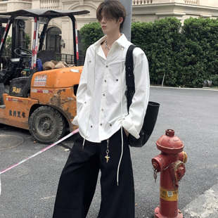 Med老叔 解构抽绳纽扣设计廊型衬衣 小众免烫垂感禁欲系衬衫 男长袖