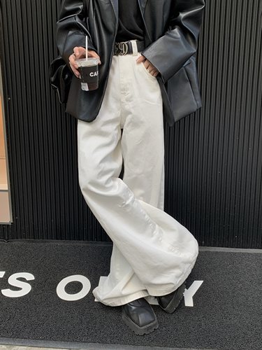 拉链长裤水洗秋冬大廓形牛仔裤