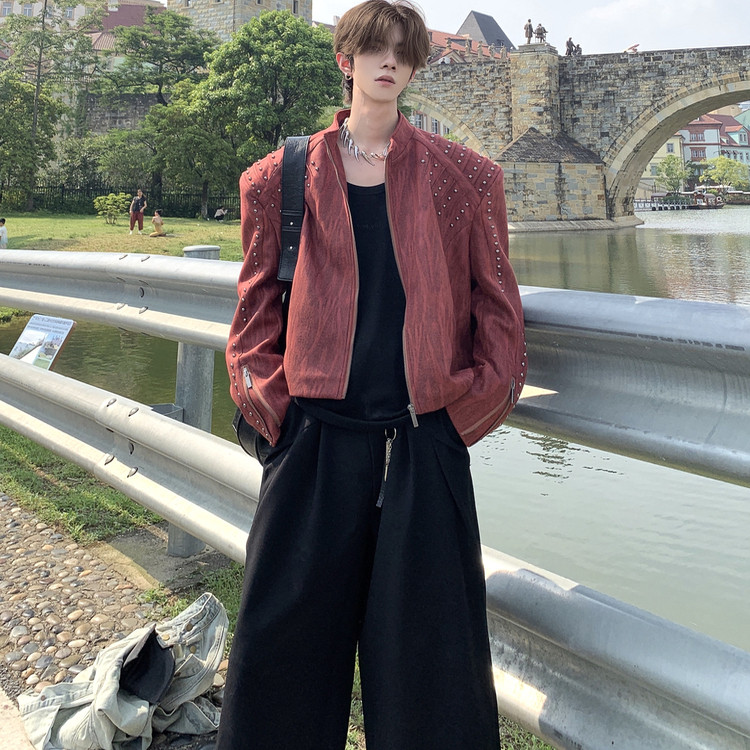 Med老叔 小众设计韩式立领肩头重工金属铆钉垫肩高级感夹克外套潮,男装,夹克,淘宝优惠券,粉丝福利购,淘宝优惠卷