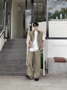 Med老叔 美式潮牌复古牛仔夹克男生廓形设计坎肩马甲宽松搭配一套