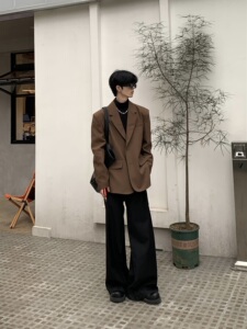 Med老叔 韩系美拉德无性别oversize廓形咖色西装厚款宽松休闲西服