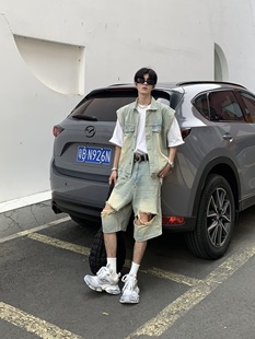 街头百搭宽松无袖 复古水洗牛仔马甲背心男女夏季 外套 美式 Med老叔