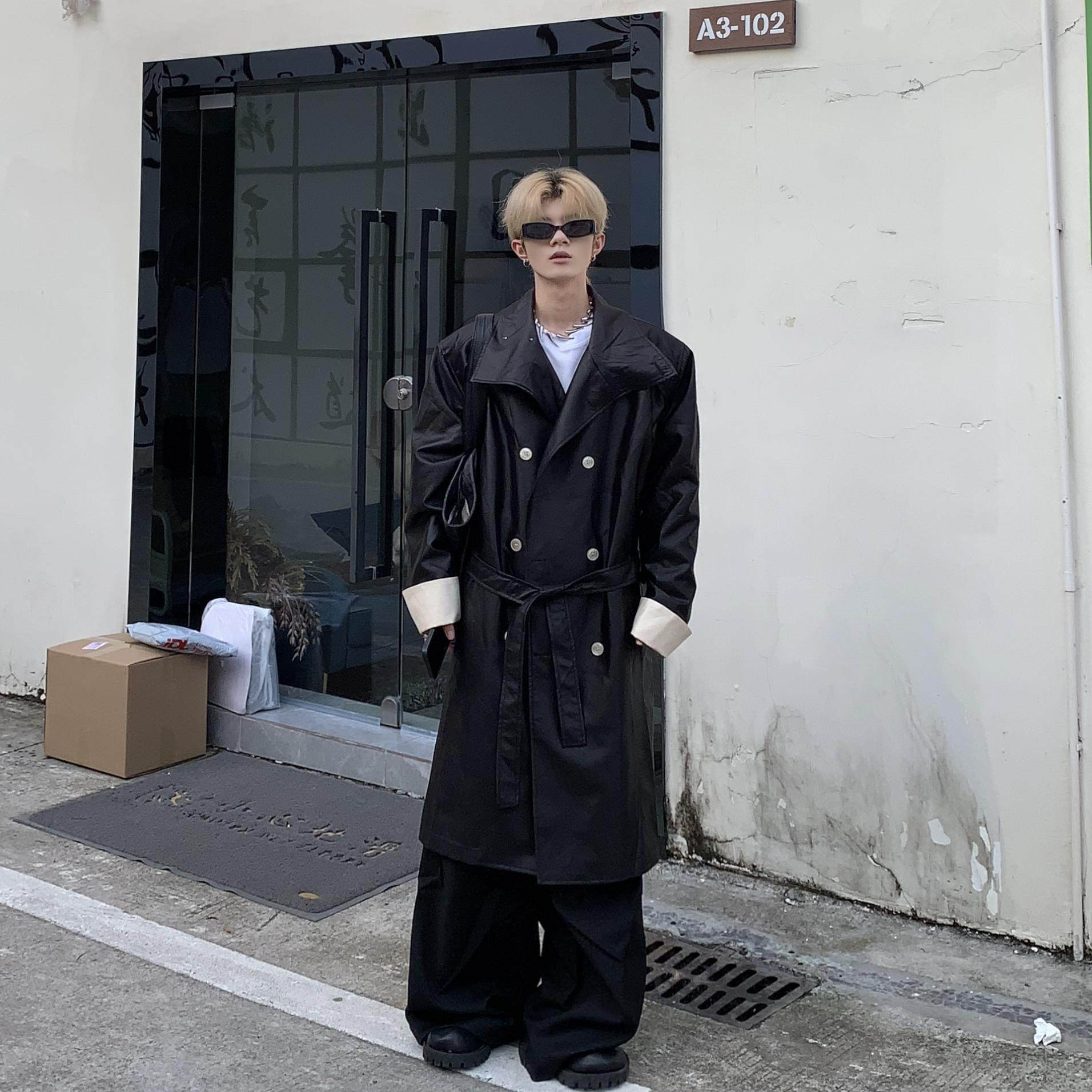 Med老叔 秋冬高级感pu皮双排扣长大衣宽松潮流痞帅过膝风衣外套潮,男装,风衣,淘宝优惠券,粉丝福利购,淘宝优惠卷