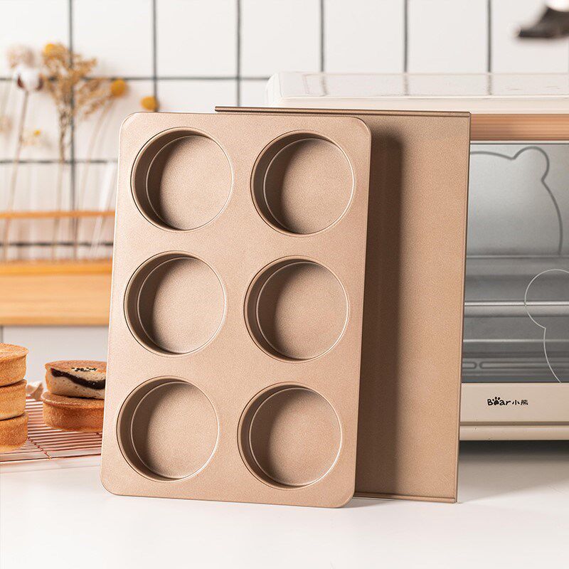 烤喜饼模具6连不粘马芬杯烤盘带盖蛋糕模具碳钢材质家用烘焙工具