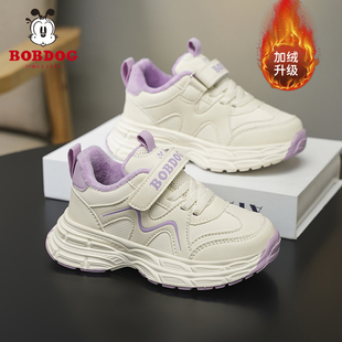 皮面防水女孩子休闲老爹鞋 巴布豆女童加绒二棉运动鞋 2025秋冬新款