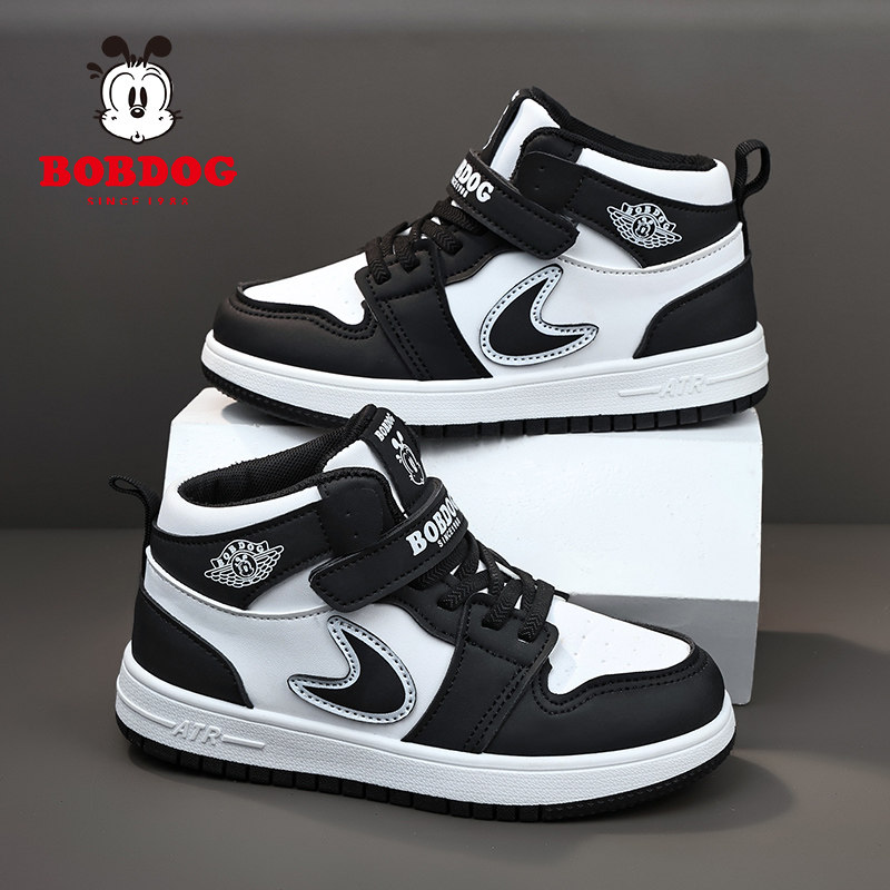 巴布豆儿童女板鞋2025秋冬季加绒二棉保暖皮面防水男童熊猫运动鞋