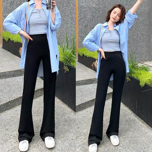 夏季薄款黑色弹力高个子喇叭裤女
