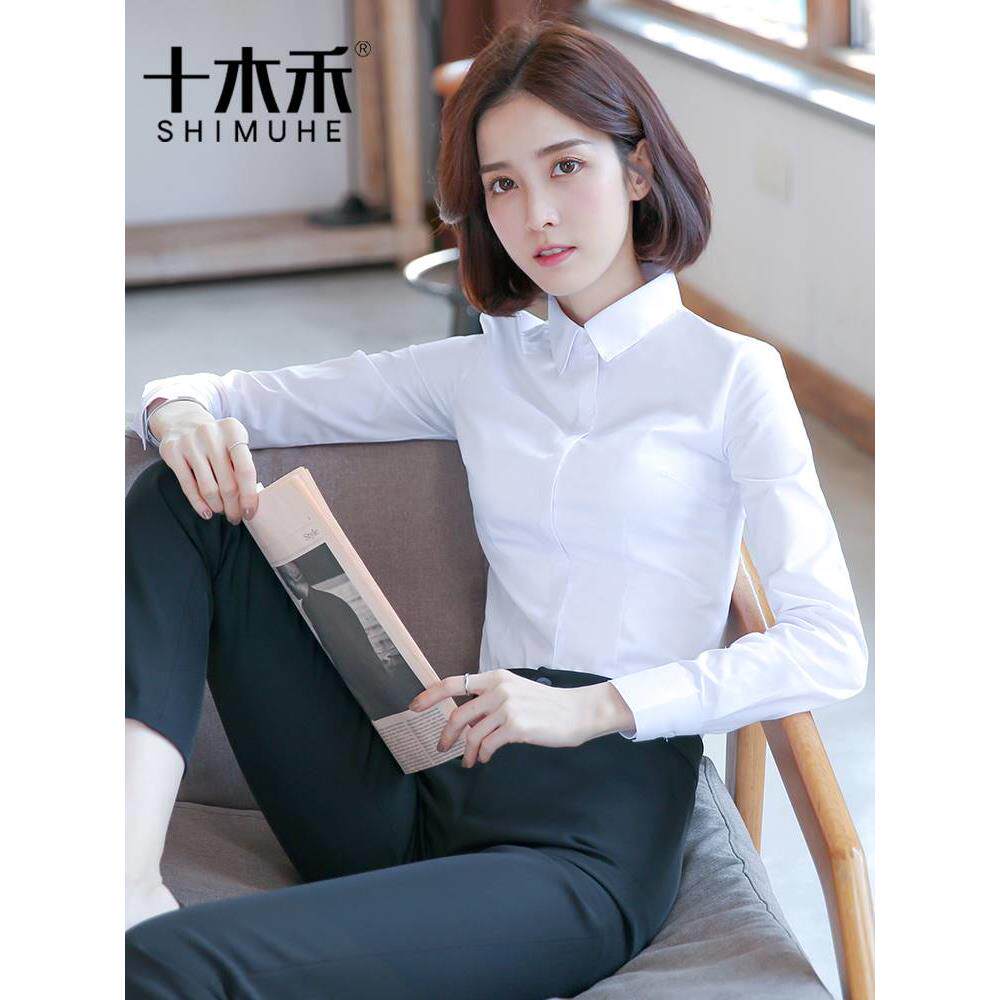 职业衬衫女夏长袖商务白面试正装上衣2023新款秋季气质经理工作服