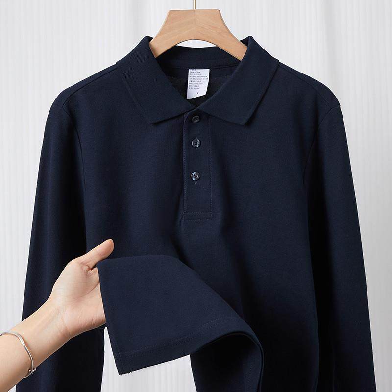 一件超好穿的纯棉polo!春秋翻领长袖t恤纯色商务内搭宽松文化衫