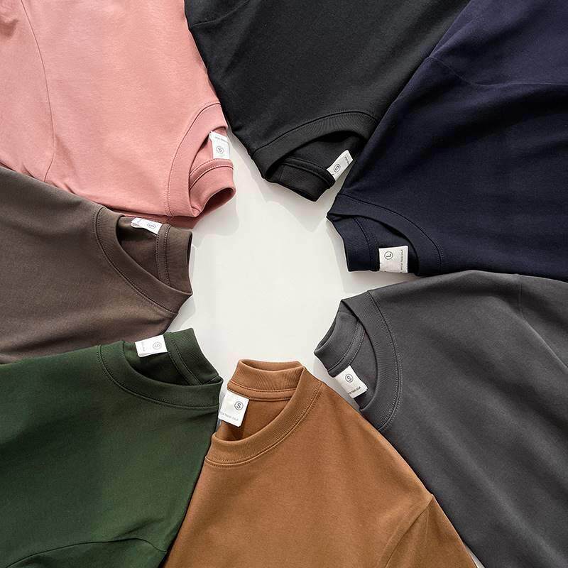 至简纯棉t 短袖t恤男宽松夏季情侣装t恤落肩纯色百搭半袖体恤上衣