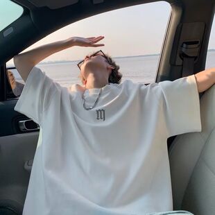 重磅白灰色短袖T恤男夏季潮牌字母半袖宽松体恤情侣2026新款