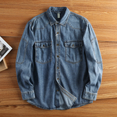 休闲牛仔衬衫 男士 上衣宽松春秋潮流寸衫 美式 重磅水洗长袖 衬衣外套