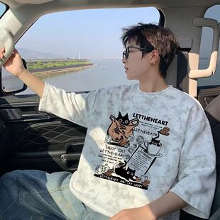 夏季冰丝短袖T恤男卡通动漫数码直喷印花美式半袖重磅体恤潮