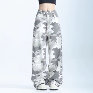 美式白灰沙漠迷彩牛仔裤男宽松直筒伐木工装裤廓形堆积弯刀老爹裤