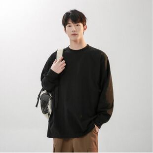 260g长袖t恤男士重磅女宽松春秋款卫衣纯色内搭打底衫男上衣薄款