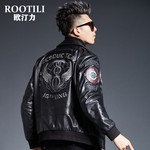 2023新款绵羊皮衣男机车服翻领B6空军飞行刺绣皮夹克秋冬款外套潮