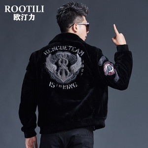 真皮皮衣男2023翻领飞行棒球服羊剪绒机车服皮草男士休闲冬季外套