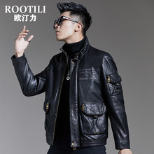 2025春秋真皮皮衣男立领短款印花飞行机车服男士羊皮皮夹克外套潮