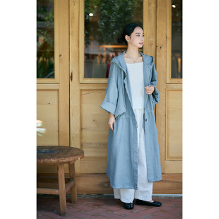 照本堂 棉麻10支抽绳连帽长款 2026春季 女装 外套风衣W12781 新款