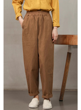 【照本堂棉麻】秋季新款棉麻休闲裤女亚麻10支纯色简约长裤W21071