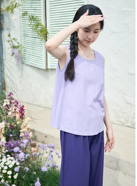 【照本堂】夏季新款棉麻上衣女30支薄款舒服透气简约背心W12619