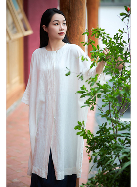 【照本堂】2025秋季新款女装棉麻21支宽松高级感七分袖衬衣W12751