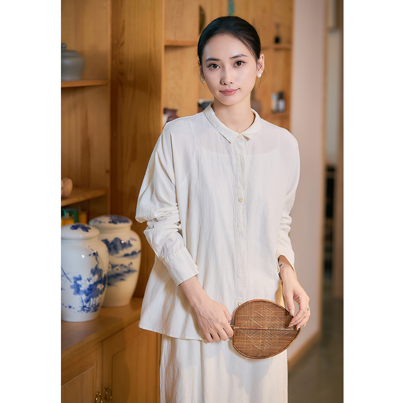 【照本堂】2025秋季新款女装21支天丝麻简约小翻领衬衫W12763
