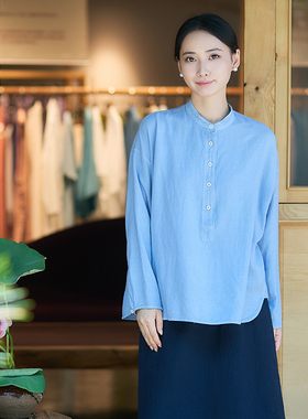 【照本堂】2026春季新款女装21支天丝麻简约圆摆套头衫W12780