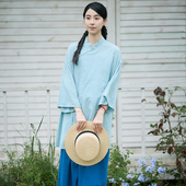 照本堂女装 2025夏季 新款 30支高端亚麻斜襟中长款 上衣女W12492