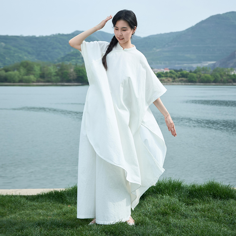 【照本堂】2025秋季新款棉麻女装20支小立领袍子新中式长裙W32695