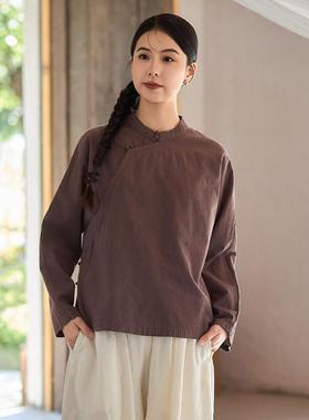 【照本堂】2025秋季新款中式女装棉麻衬衫30支立领盘扣上衣W12660