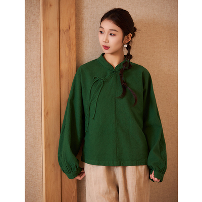 【照本堂】2026春季新款棉麻女装新中式系带盘扣斜襟上衣W12887