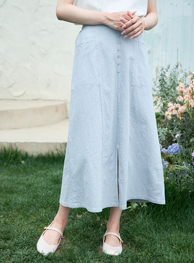 【照本堂】2025秋季新款女装棉麻20支前开叉简约时尚半身裙W22702