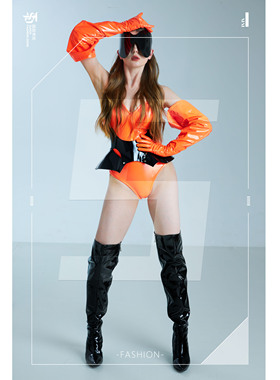 秀场 新品性感橙色高叉连体酒吧gogo演出服夜店ds气氛gilr