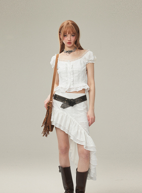 KeepBlue 白昼幻想 不规则设计甜辣裙套装两穿蕾丝上衣半裙两件套